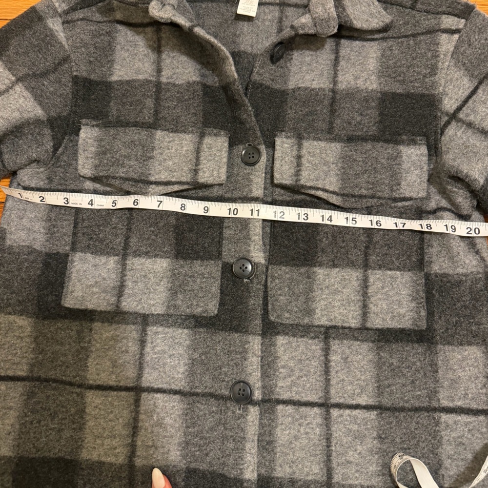 H&M Plaid Shacket Coat XS Gray Black Long Overshirt Jacket - Picture 10 of 12
